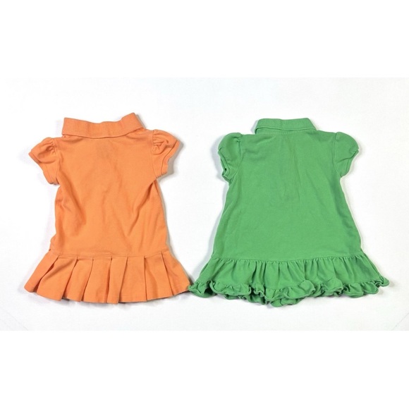 Ralph Lauren Polo 2 Dresses Baby Girls 12M Green Orange Short Sleeve Ruffle Pony - Picture 2 of 8